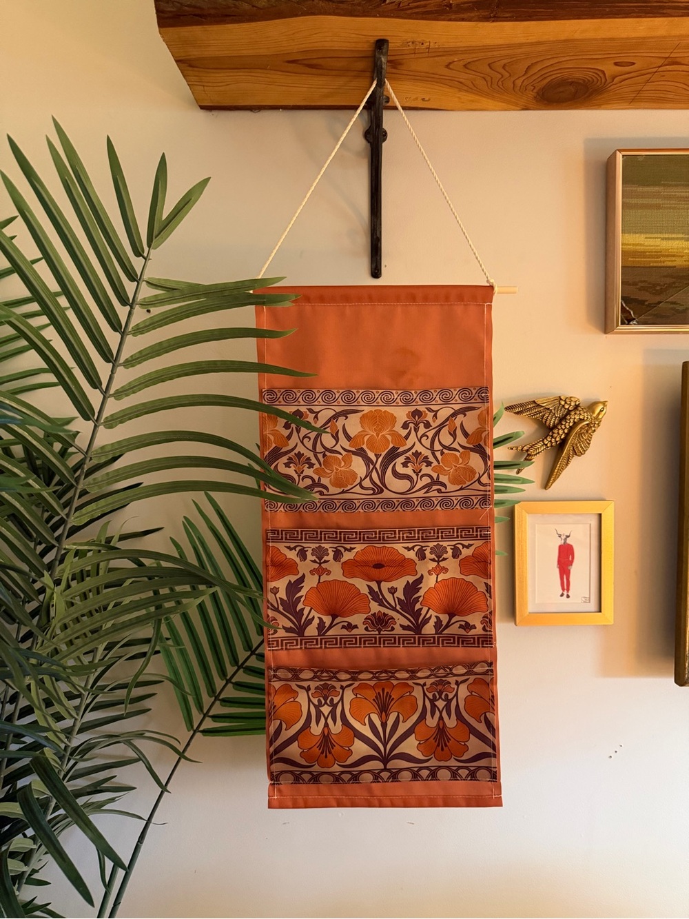 Boho Rust Orange Floral Tapestry Wall Pocket Hanging - Unbranded